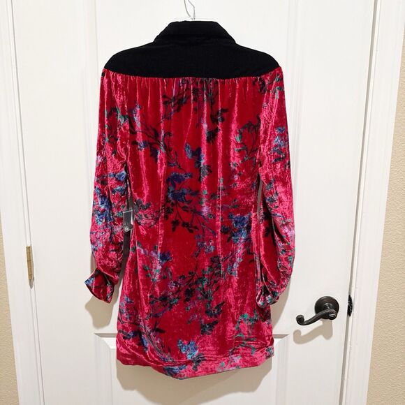 House of Harlow Revolve Joline Dress Mini Red Fluer Velvet Wrap Size XS New - Picture 4 of 13